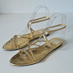 MASSIMO DUTTI | Gold Metallic Sandals Leather Sz 36